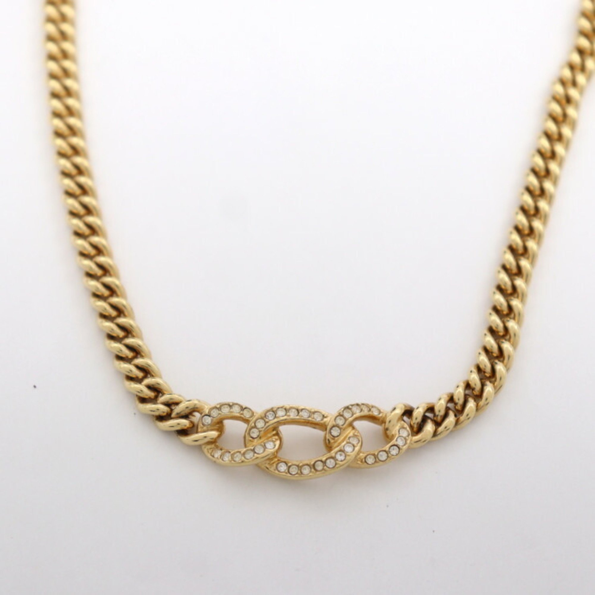 Christian Dior Necklace Metal Rhinestone Gold Chain Choker